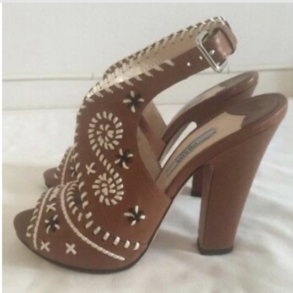 Prada embroidered stacked heel sandal